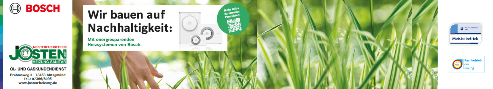 Banner von Josten GmbH - Ihr Partner für Heizung - Sanitär - Lüftung - Wasser - Neue Energien